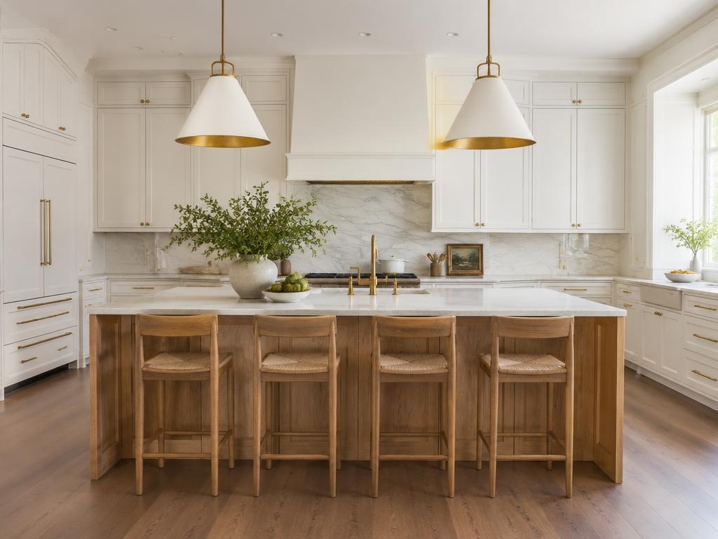 White and warm oak kitchen remodel with marble backsplash in Las Vegas
